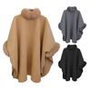 Lady Winter Cape Coat Dolman Sleeves Thick Shawl Loose Stand Collar Solid Color Faux Fur Decor Warm Daily Wear Work Outdoor Poncho