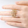 Luxury Twist Wavy Ring Gold Color Cubic Zirconia Wide Band Ring Elegant Daily Wear Party Statement Jewelry for Women Accessories