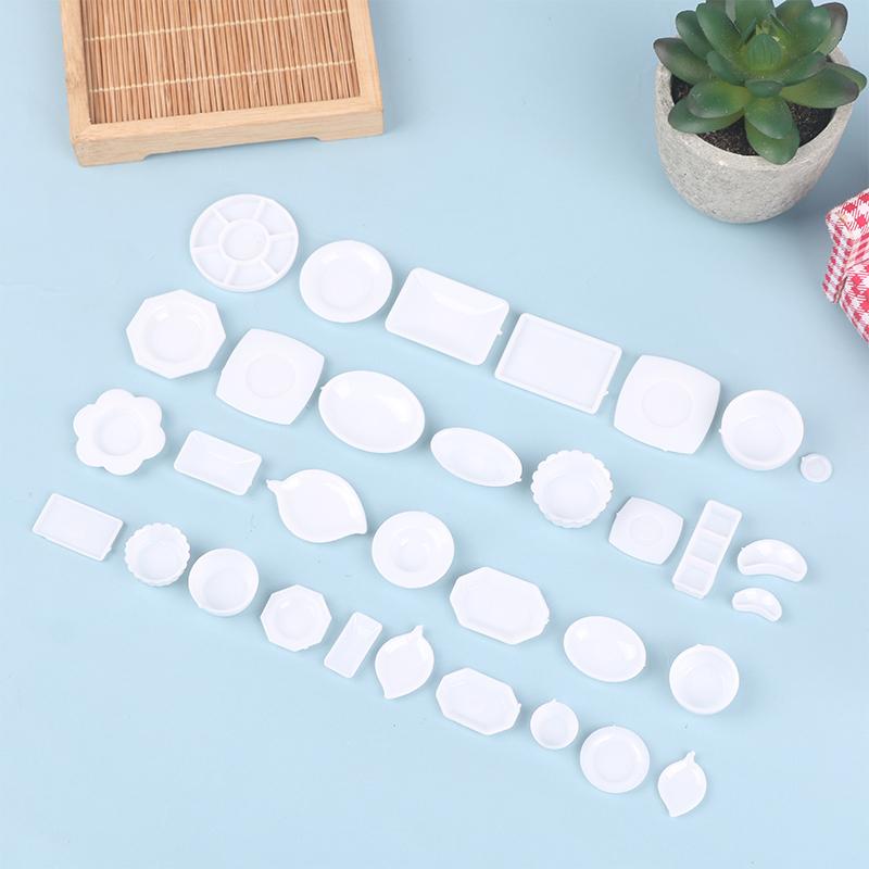 33Pcs/Set Dollhouse Miniature Trays Plates Doll Mini Food White Dishes Tableware