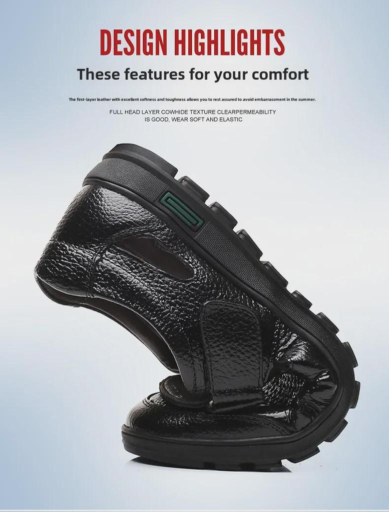 Herrsommar Sandaler i andningsbart läder - Svarta Casual Koreansk stil Formella skor