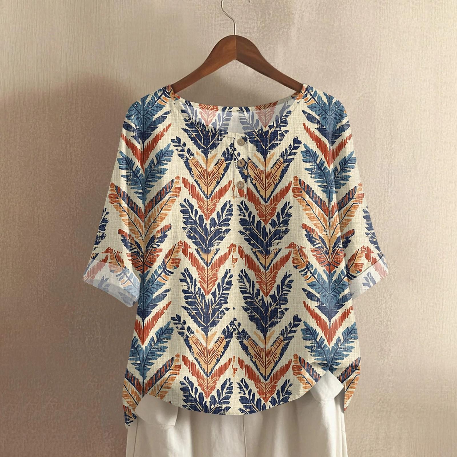 

Женская модная и повседневная рубашка с полурукавом, круглым вырезом и принтом, блузка, топ L хаки