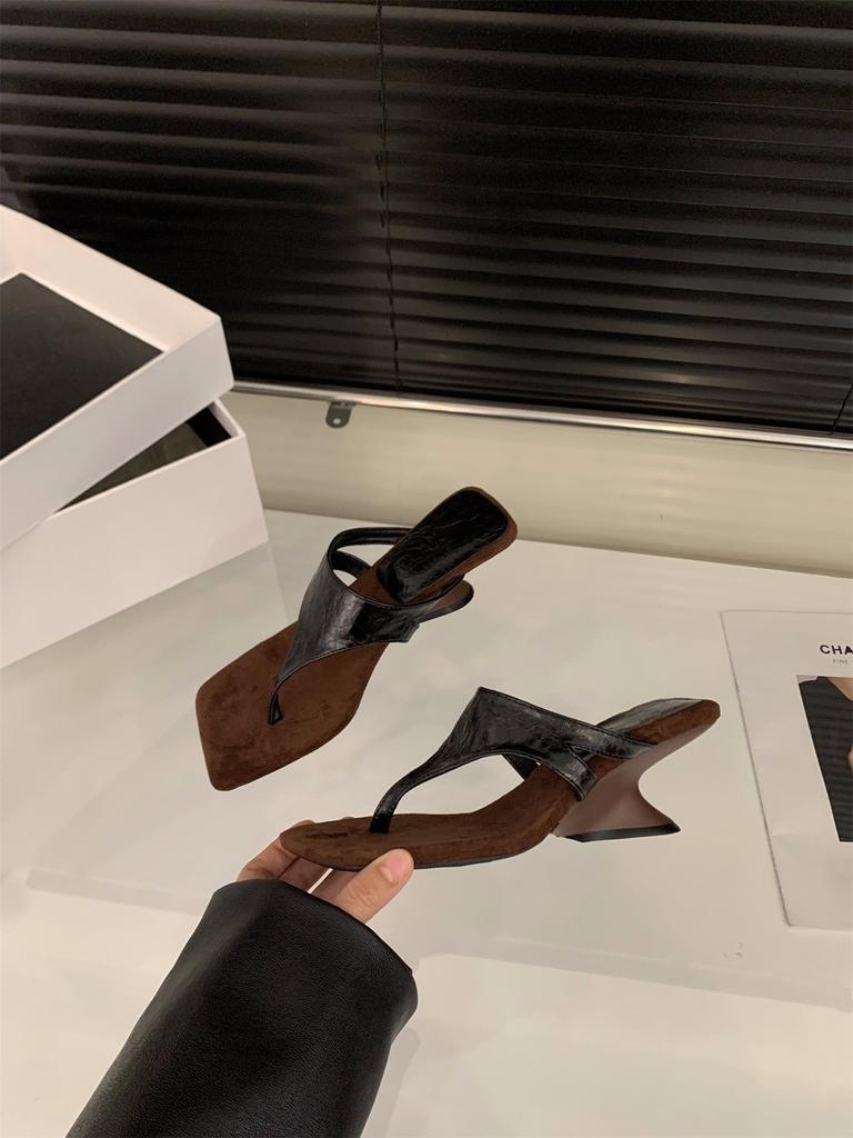 Niche Wedge Heel Flip-flop Shoes Women's Shoes Outer Wear Temperament Silver High Heels Sandals