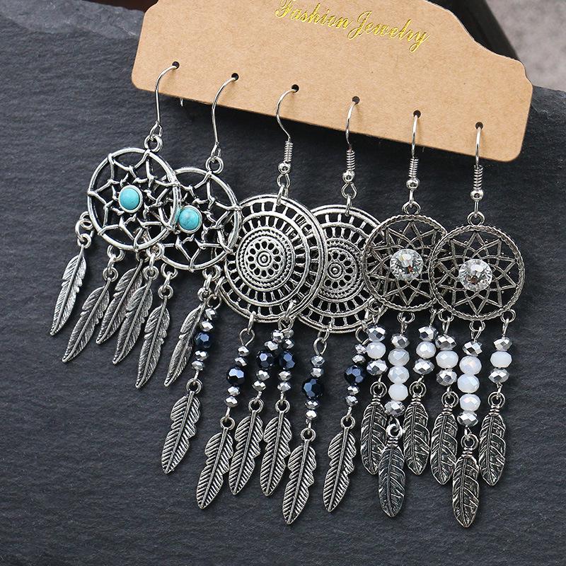 Bohemian Style Tassel & Wing Feather Earrings Set - Ethnic Retro Design