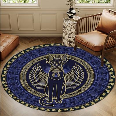 Ancient Egyptian Cat Goddess Bastet Round Area Rug, Non-Slip Floor Mat, Decorative Carpet for Office Living Room Bedroom