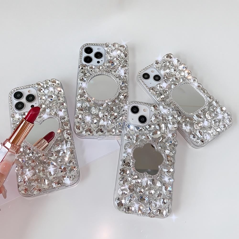 Glitter Rhinestone Phone Case with Mirror For iPhone 17 16 15 14 13 12 11 Pro Max Air mini 16e 8 7 Plus X XS XR SE 2020, Sparkly Crystal Diamond Cover