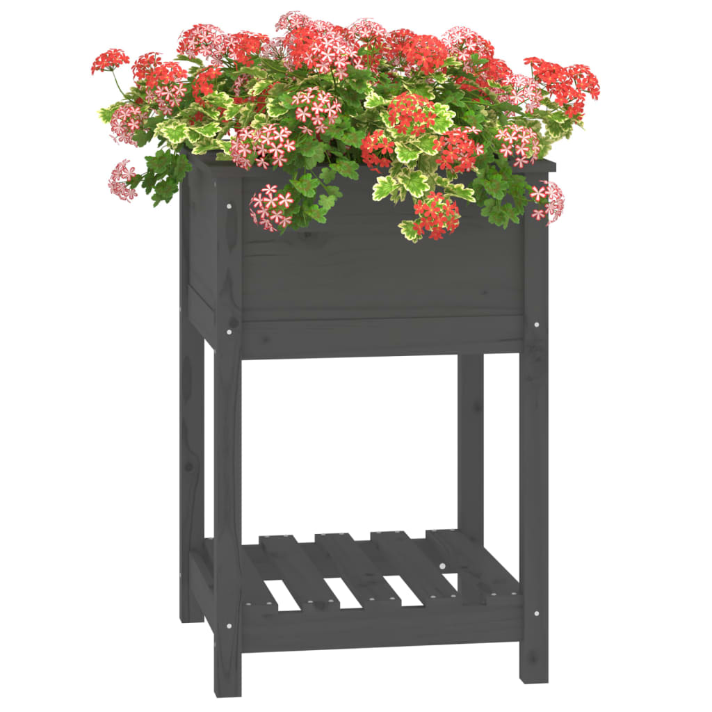 Planter with Shelf Gray 54x54x81 Cm Solid Pine Wood