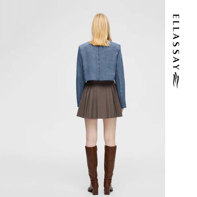 ELLASSAY Women's Classic High-Waist Short Denim Jacket