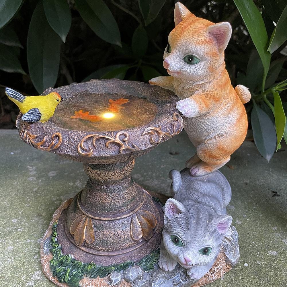 Cute Cat Ornaments Solar Lights Waterproof Cartoon Two Cat Sculpture Resin Figurine LED Lamp Home Outdoor Garden Yard Decoration