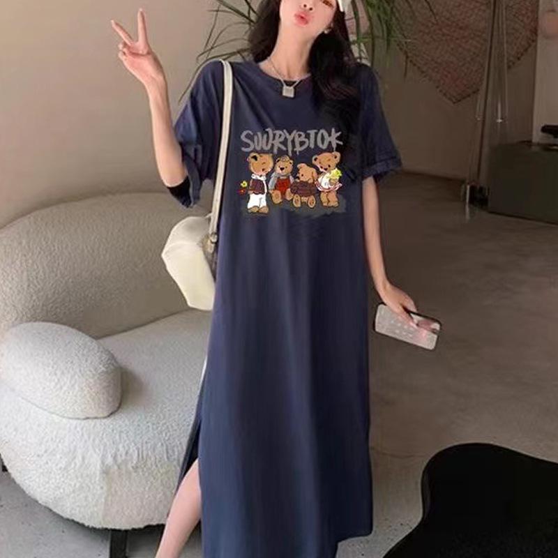 

Летнее платье для беременных 2024: Стильное короткое рукаво, свободный крой, длина ниже колена, боковой разрез для будущих мам M (85-105 jin) темно-серого