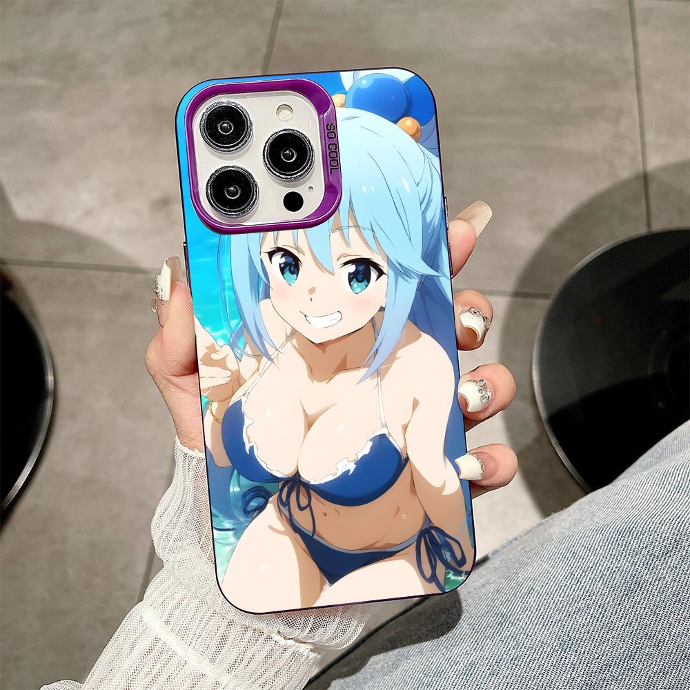 Konosuba Aqua Purple Translucent Mobile Phone Case for iPhone 17 16 15 14 13 12 11 X XR XS Air Pro Max Plus Colorful Cover