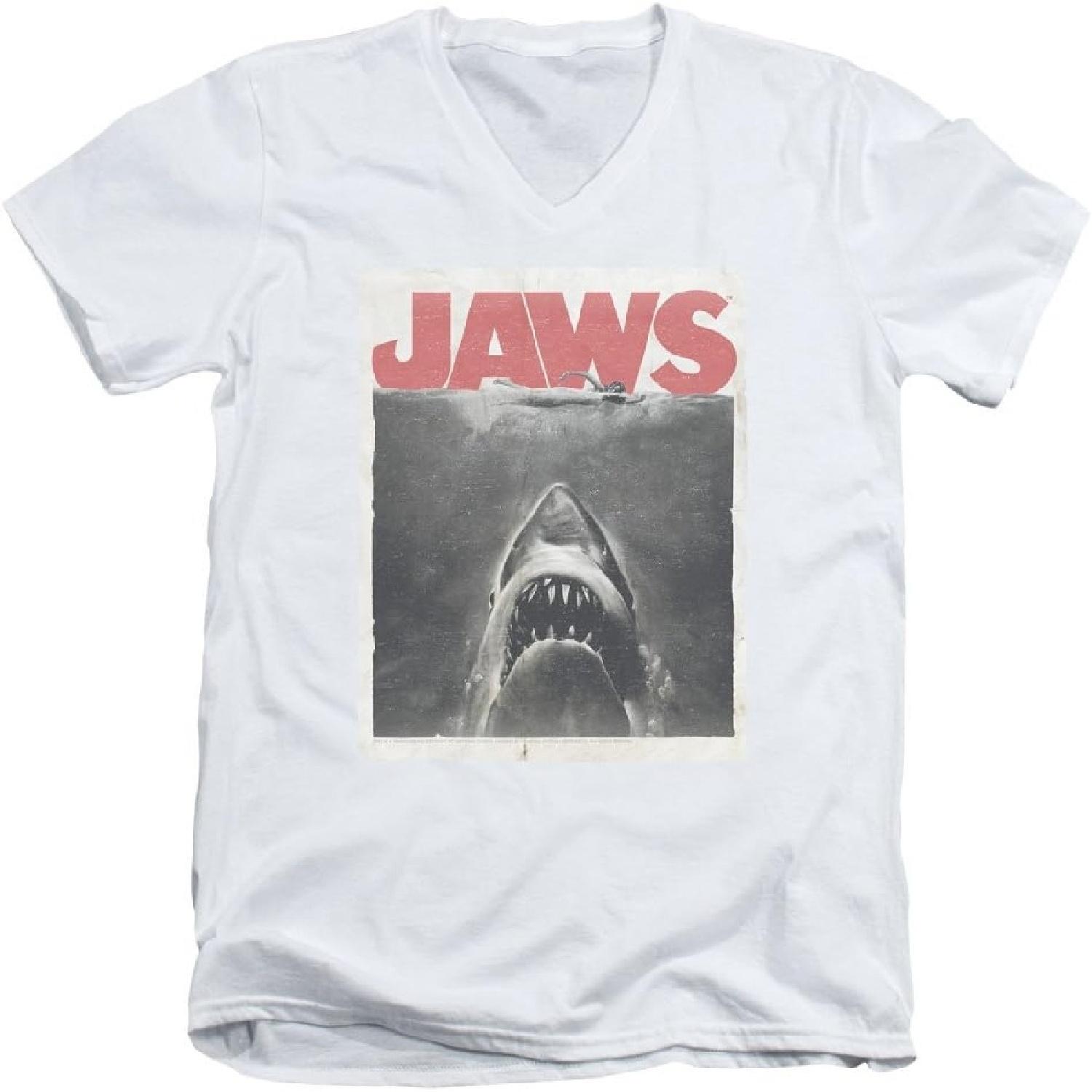 Jaws 1975 Shark Horror Spielberg Movie Vintage Style Poster Adult V-Neck T-Shirt White S белый