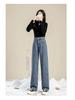 Plush Thickened Hong Kong Style Wide-Leg Jeans for Women - Winter Straight-Leg Loose Fit