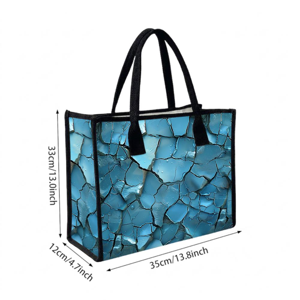 Blue Cracked Pattern Tote Bag Casual Large Capacity Daily Shoulder Handbag