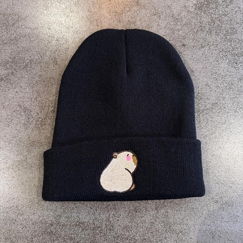 Fashion Knitted Hat With Capybara Embroidery Design Suitable For Daily Use