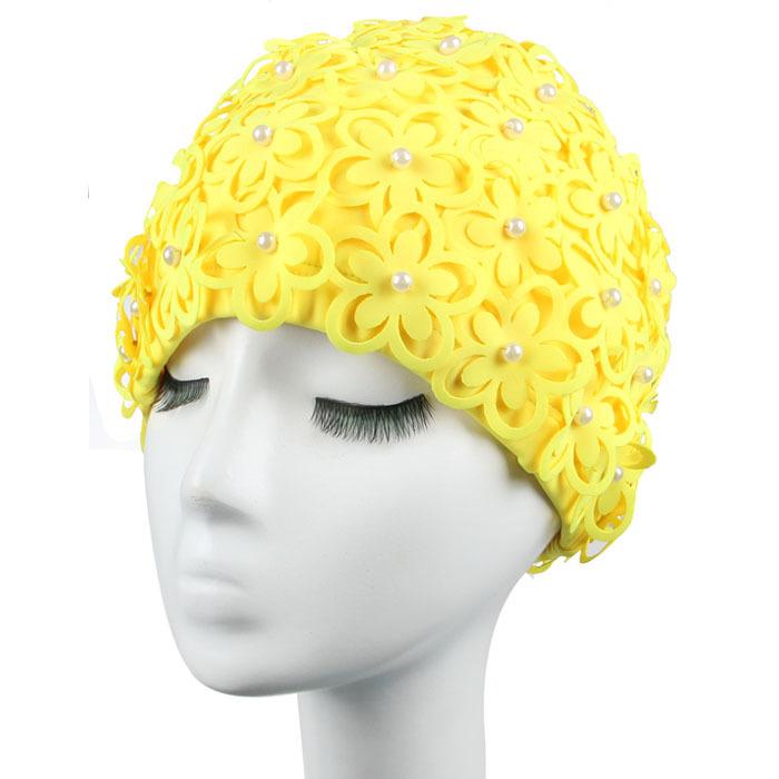 Badekappe Damen Perle Dreidimensionale Blütenblatt Mode Erhöhtes Spa Schwimmen Damen Badekappe Atmungsaktiv Nicht Würgend Kopf Lange Haare Badekappe