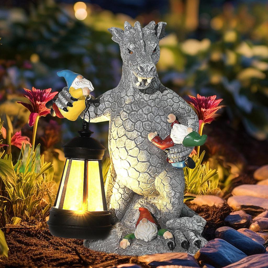 Statui de dragon Gnome, figurine de dragon, statui de dragon din rășină, animale, statuie de exterior, gnome, decor de grădină, decorațiuni de primăvară pentru casă