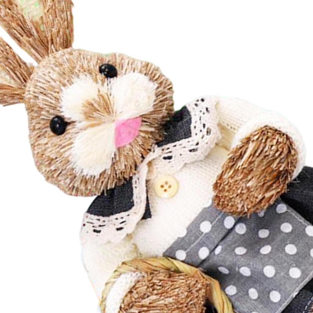 Artificial Bunny Statues Crafts with Clothes Standing Straw Easter Rabbit Decor for Desktop Gifts