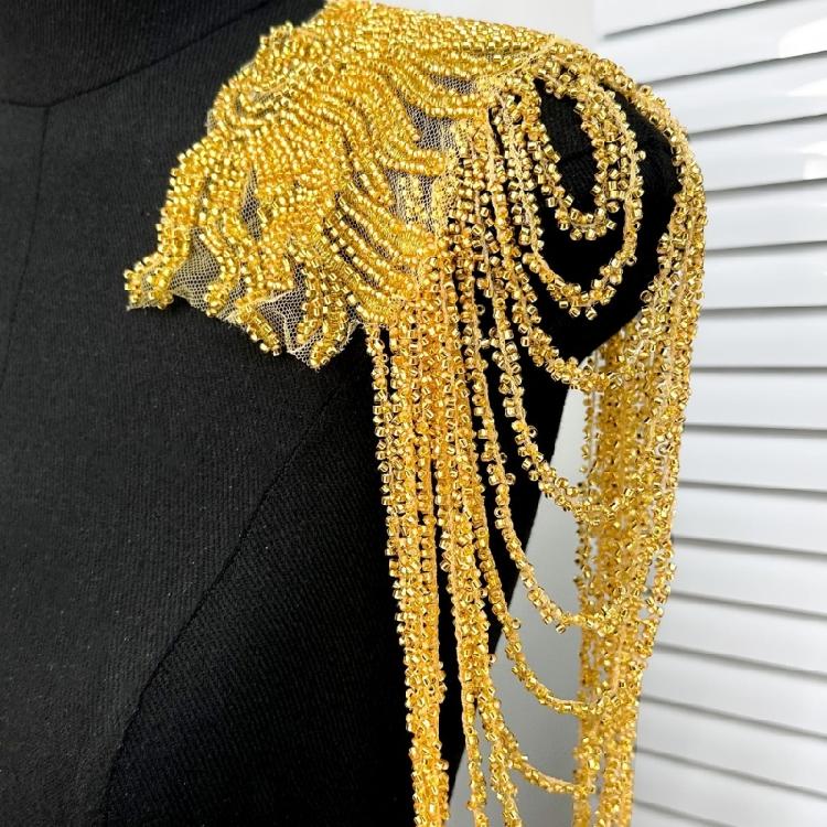 Pair Of Sequins Fringe Shoulder Patches For Party Attire Comfortable Long Wear Decorative Accent