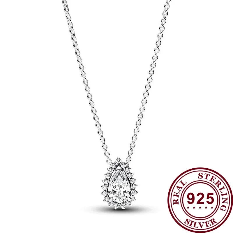 New S925 Sterling Silver Ladies Exquisite Spinning Life Tree Blue Pear Flower Logo Moon Necklace Festival DIY Charm Jewelry Gift