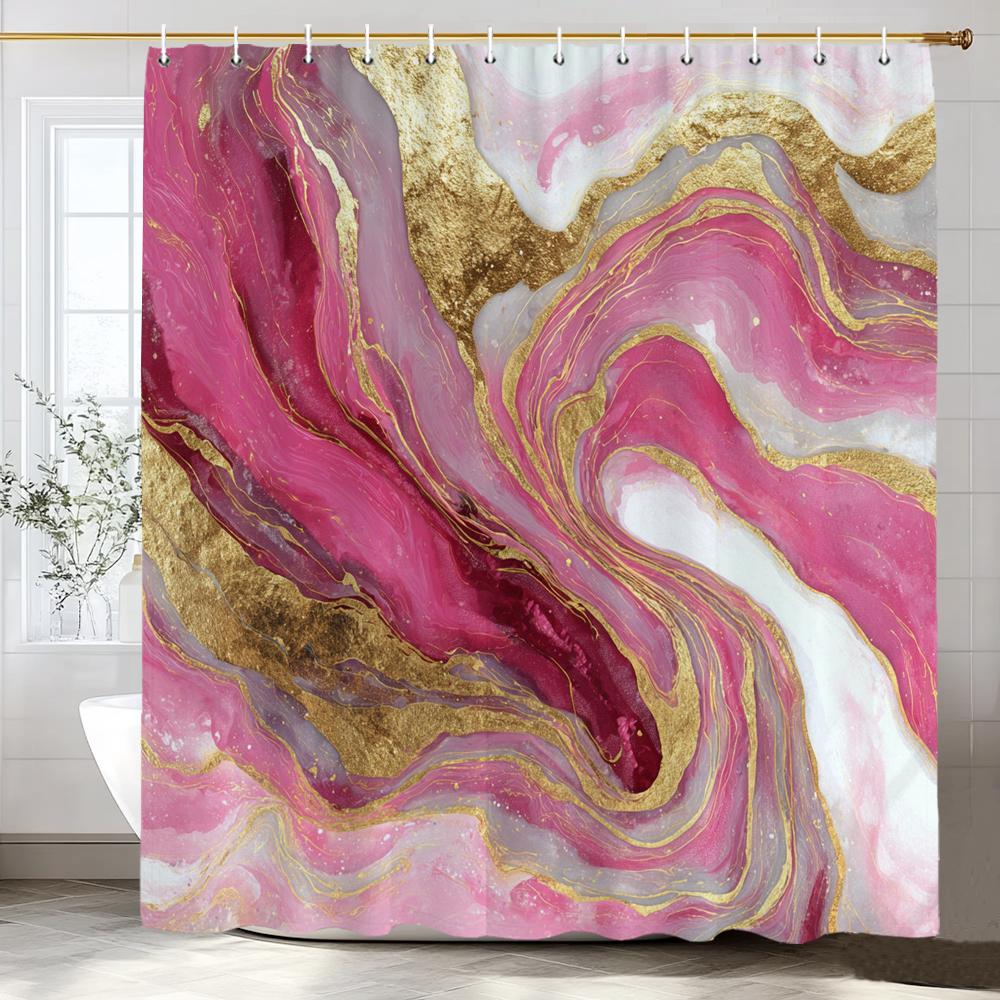 Blue Gold Textured Marble Shower Curtain Black White Natural Art Pattern Polyester Fabric Washable Shower Curtain Bathroom Decor