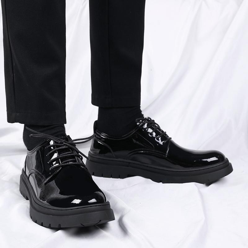 Derby Patent Leather Men's Shoes Fashionable and Versatile British Style Daily Leisure Business and Office Classic Groom's Shoes