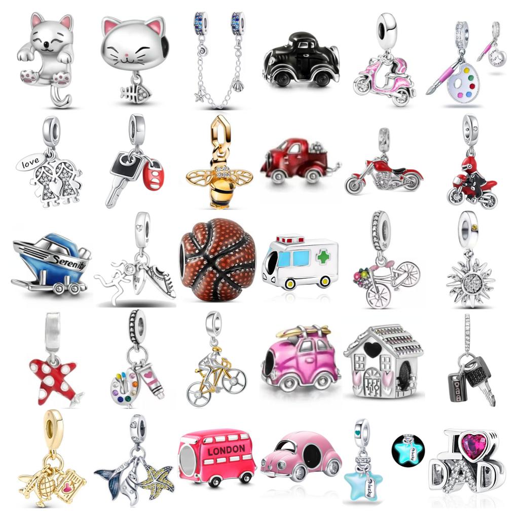 Europa Neuer Kupfer Auto Motor Charm Biene Stern Schlüssel Anhänger Perle Passend für Damen Original Armband Schmuck Für Geschenk