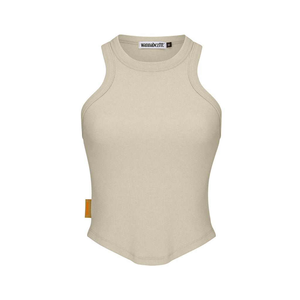 WANNABEZFIT Sleek Halterneck Crop Tank Top White Sage