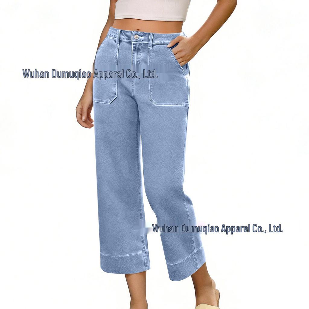 European & American Women's Versatile Loose Cropped Jeans with Pockets