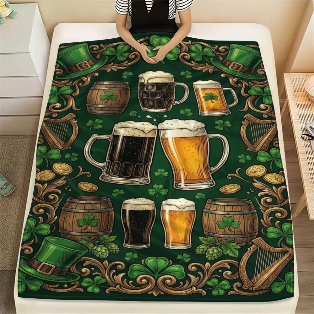 1Pc St.Patrick's Day Print Flannel Blanket, High Quality Comfortable for All Seasons, Home Decor, Warmth and Comfort, Perfect for Christmas Gifts W73