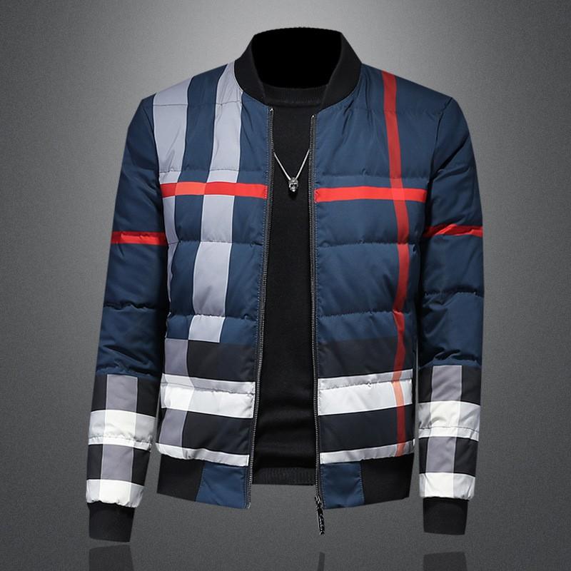 Mens Winter Down Jacket Plaid Slim Fit Warm Coat Daily Wear