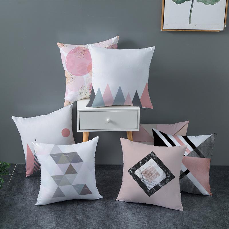 Modern Simple Pillow Cover Office Cushion Cover Pink Geometric Print Cushion Home Furnishings Home
