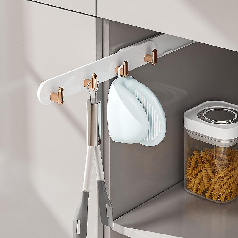 Telescopic kitchen and bathroom hook for versatile and no-mess storage in narrow spaces, with expandable and retractable hooks