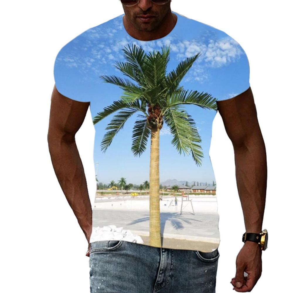 

Летняя мужская модная футболка с принтом пальмы в виде 3D-принта, красивая повседневная, большой размер, с круглым вырезом и короткими рукавами XXXL
