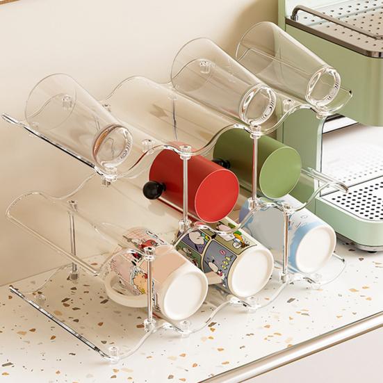 Yangyizhi Cup Storage Rack, Multi-Layer Stacking Organizer, with Wavy Slot Design, Space Saving Desktop Bar for Mugs Glasses Coffee Cups