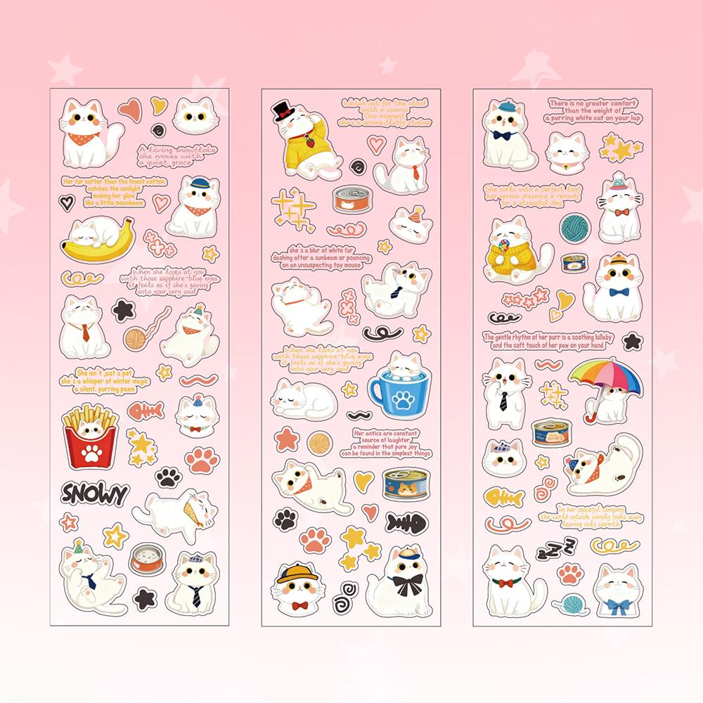 

3 sheets Cat daily cute cat English pattern waterproof tent material DIY card decoration sticker розовый