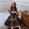 Women Skirt High Waist Navy Blue Brown Floral Skirt With Lace Ruffles Vintage Elegant Corduroy Skirt