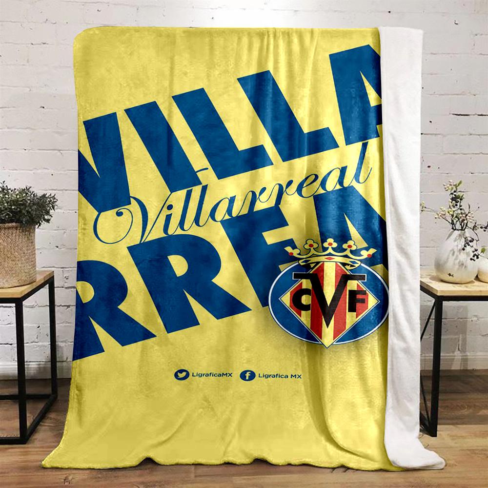 Villarreal CF Emblem Printed Flannel Blanket for Bedroom, Living Room, Sofa, and Nap