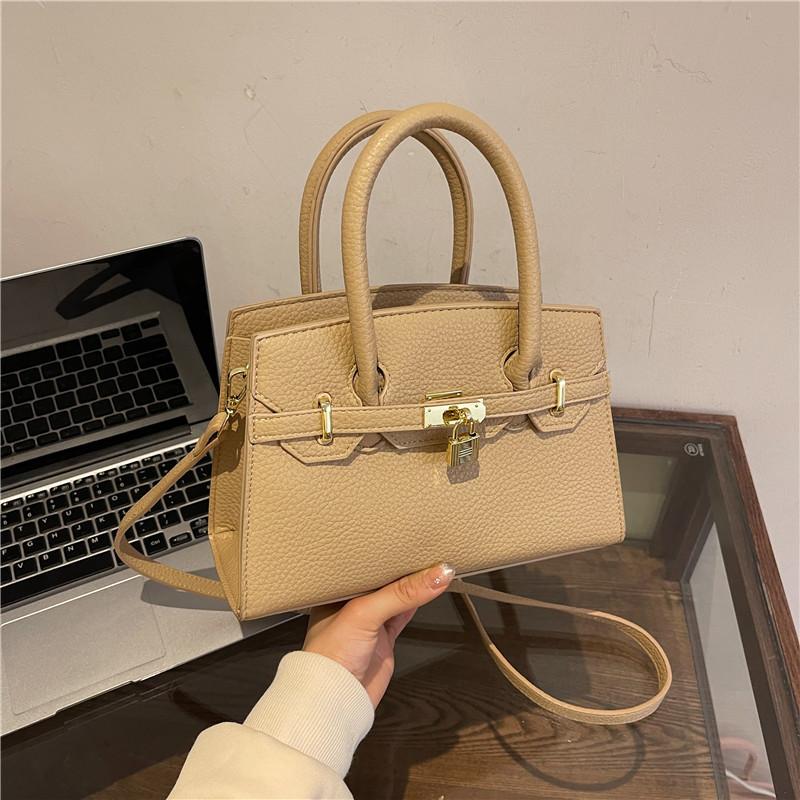 New High-end Lychee Pattern Small Lock Platinum Bag Portable Shoulder Oblique Span Trendy Women's Bag