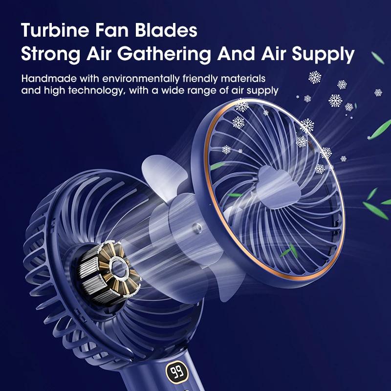 3000mAh Portable Mini Handheld Fan USB Rechargeable Digital Display for Office Home Travel Outdoor