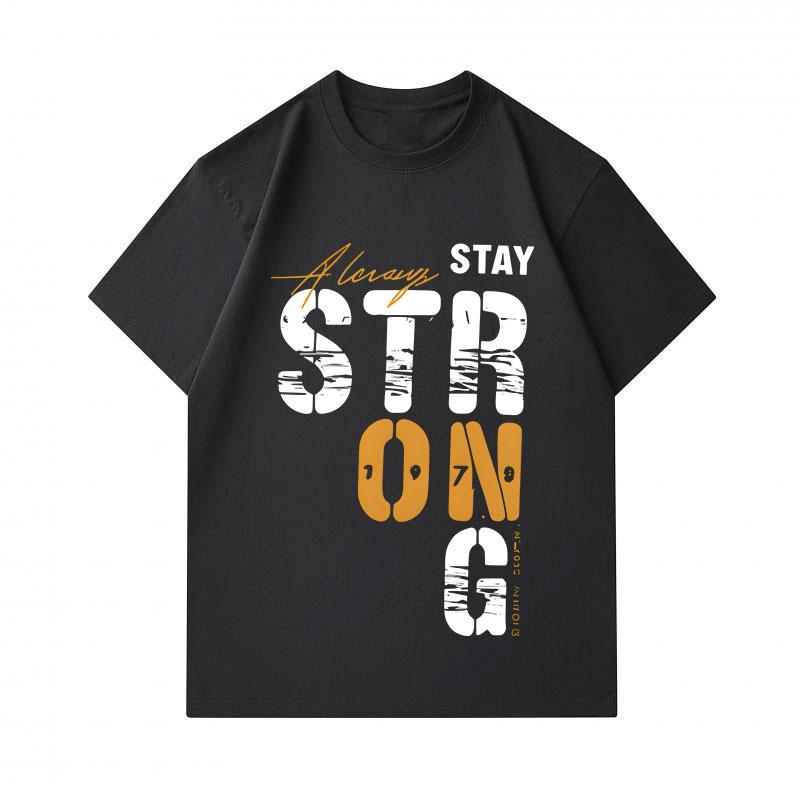 Men's 100% Cotton Crew Neck Short Sleeve T-Shirt, Always Stay Strong Letter Print Casual Comfortable Lightweight Tee for Daily Home Outdoor Wear, Loos