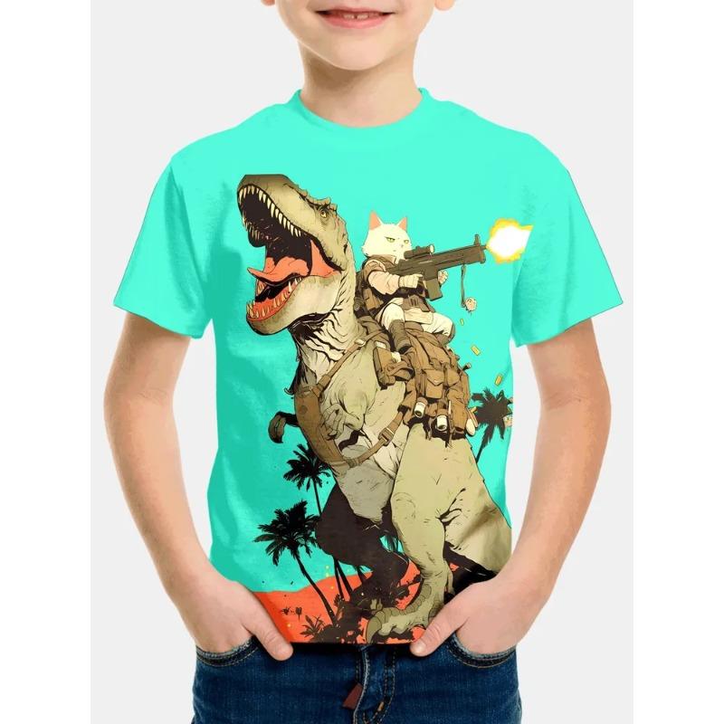 Summer Children's 3D Printed Crew Neck T-Shirt Fashion Versatile Trend Breathable Casual