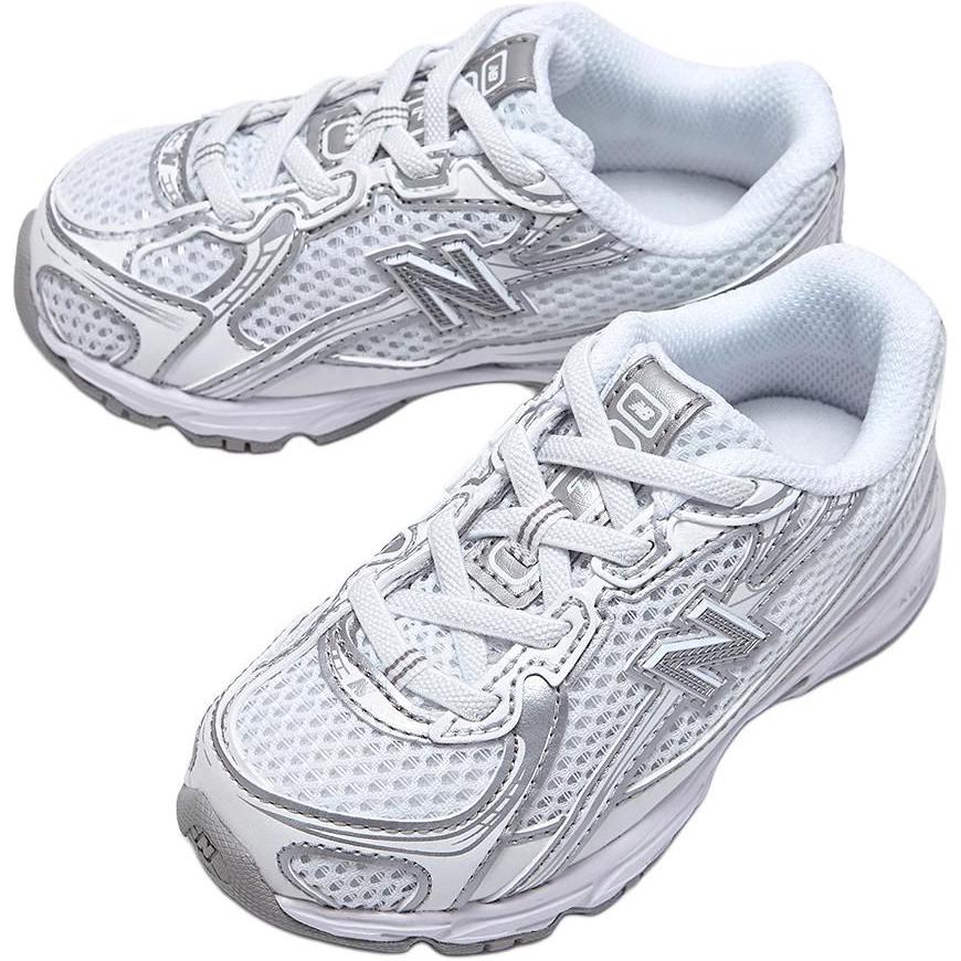 New Balance 740 Bungee Lace Toddler White Silver Metallic Baby Sneakers IZ740WM