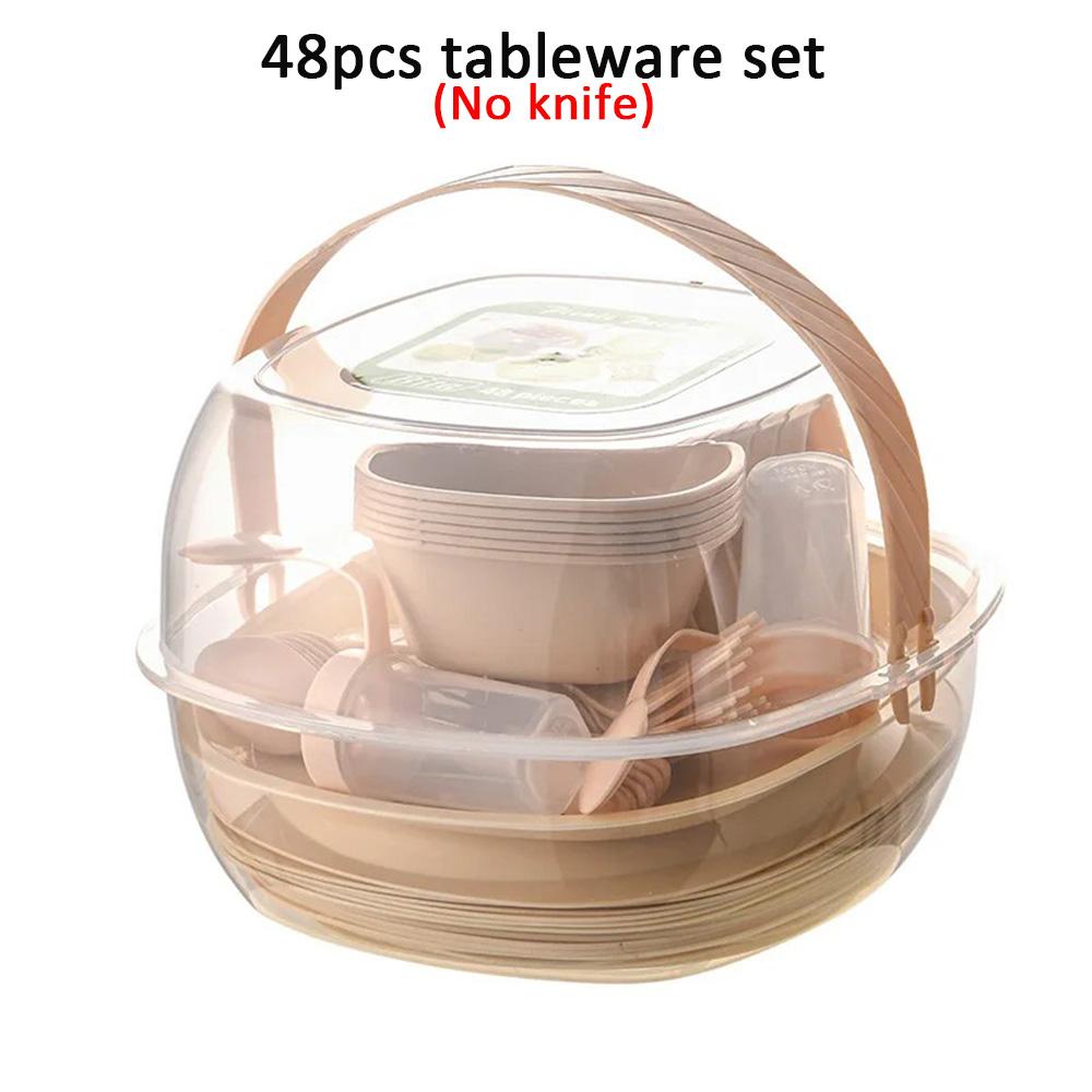 

Набор пластиковой посуды для пикника на открытом воздухе, 36/48/54 шт., походная посуда для кемпинга, набор тарелок для пикника. 48pcs tableware set