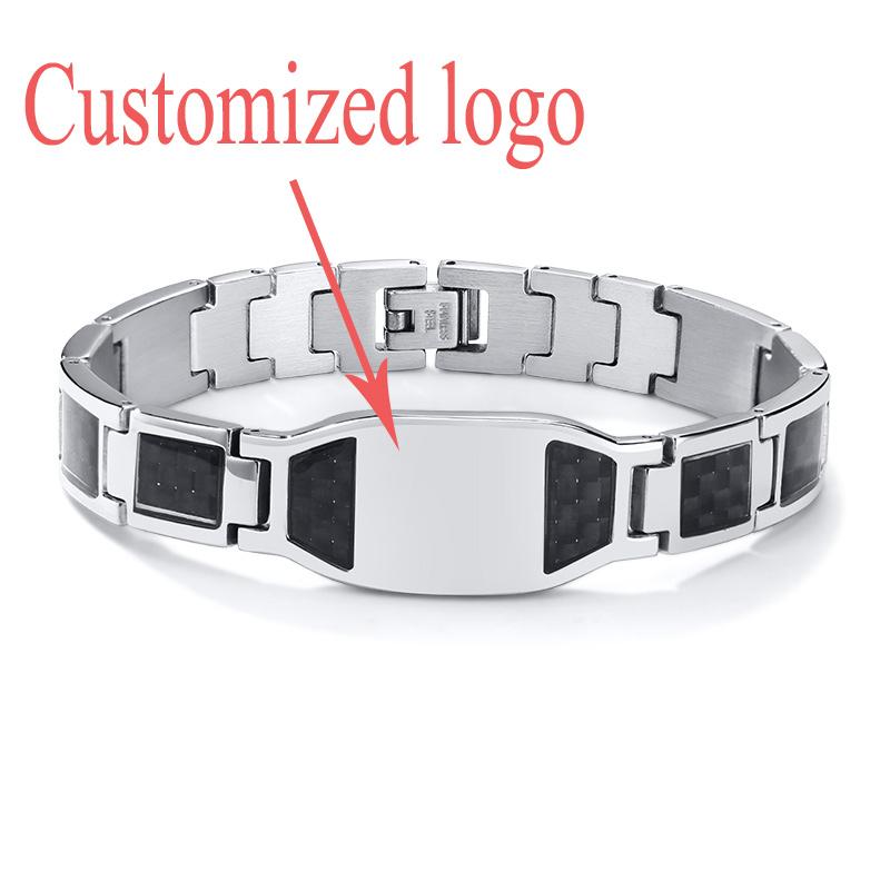 Carbon Fiber Bracelet Men Custom Star of David Logo Stainless Steel Hand Chain ID Bracelets For Dad Boyfriend Gift