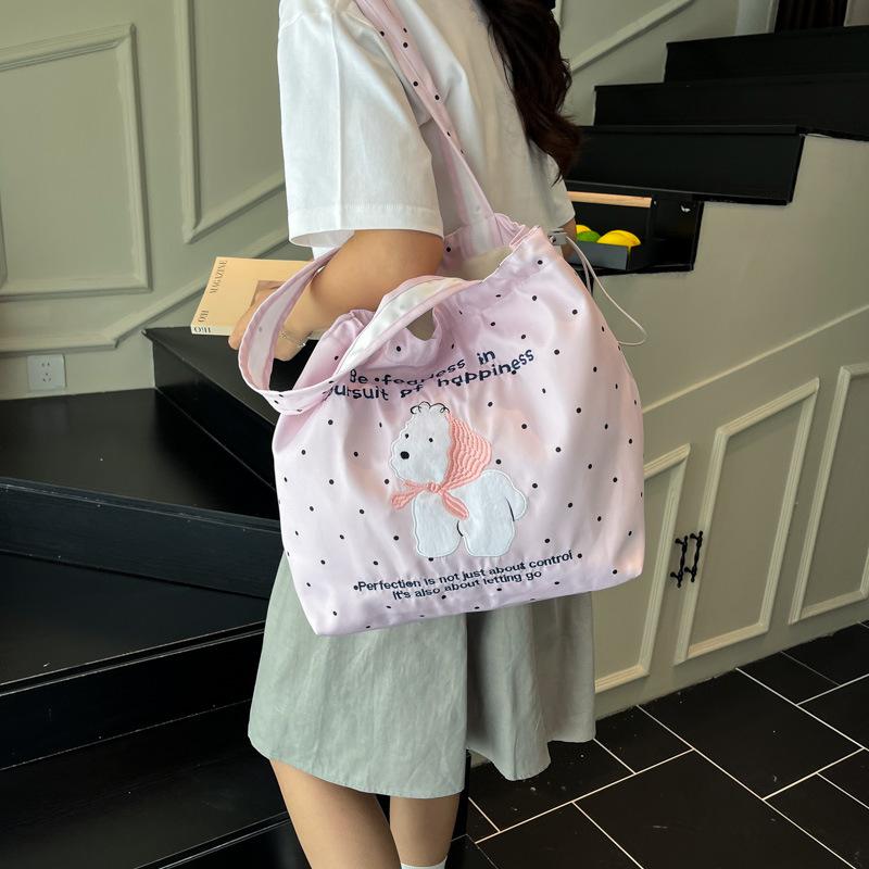 Casual Large-capacity Bag Women 2025 New Cartoon Puppy Nylon Canvas Bag Embroidered Letter Shoulder Tote Bag