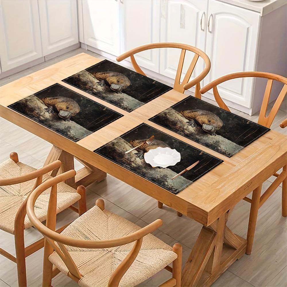 4pcs Placemats Set with Duckbill Platypus Design, 12x18 Inches, Suitable for Kitchen Dining Decor, Home Decoration, Family Dinner Table Decor, Party