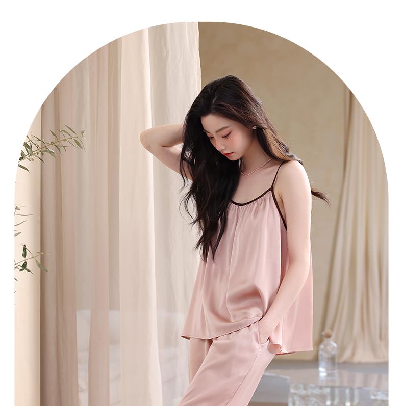 Xuan Liang [with chest cushion] Women's summer ice silk suspender pants with high-end imitation silk home suit set