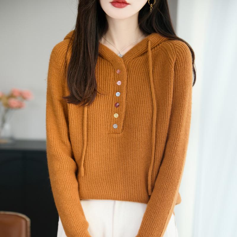 

Autumn 2025 Women s Hooded Knit Sweater, Plus Size Loose Fit Long Sleeve Top Medium тыква/оранжевый