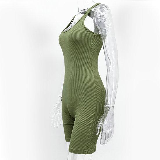 Tuta da Yoga Senza Maniche Scollo a U Schiena a Croce Costinata Monocolore Alta Elasticità Bodycon Tuta Attività Streetwear