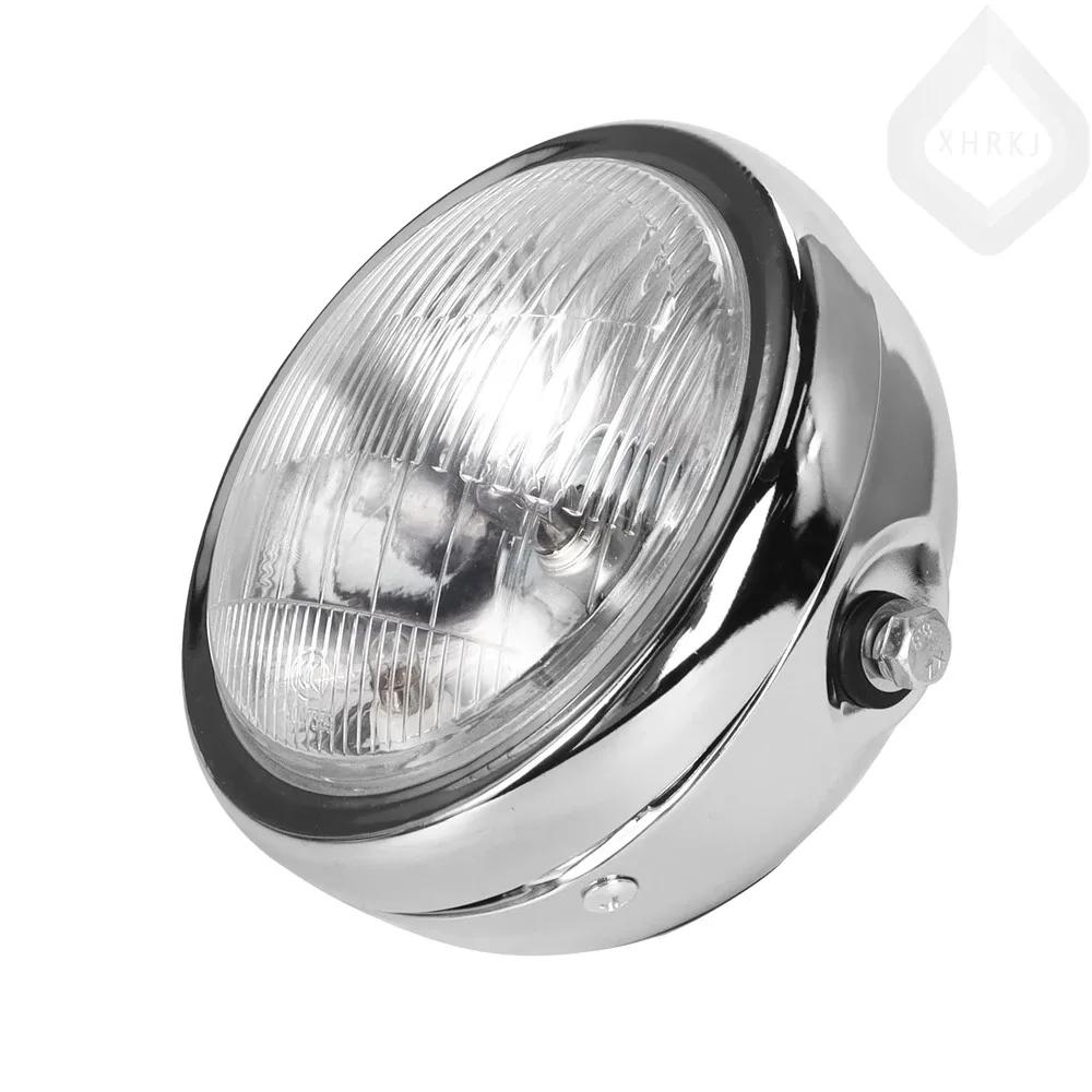 New for Motorcycle CG125 GN125 CB CL Suzuki Racer Bobber Custom 12V Headlight Retro Black Metal Halogen Front Light Fits A white